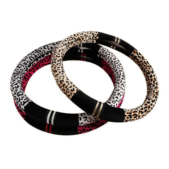 Universal 38cm Leopard-print Flocking Winter Car Steering Wheel Covers for Ladies