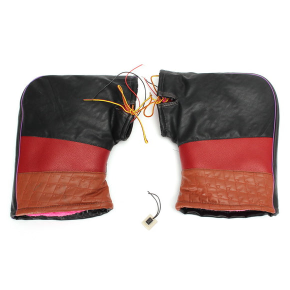 12V Motorcycle Heating Gloves Scooter PU Waterproof Windproof Thick Thermal Cover Glove