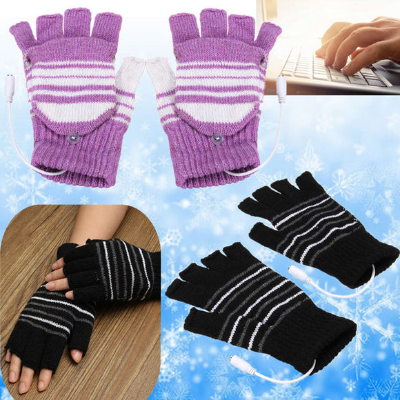 5V USB Powered Half Finger Heating Heated Winter Hand Warmer Gloves X'mas Gift