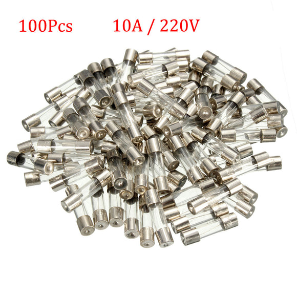 100 pcs 10A 250V Fuses  5*20mm Fast-Blow Glass Tube Fuse