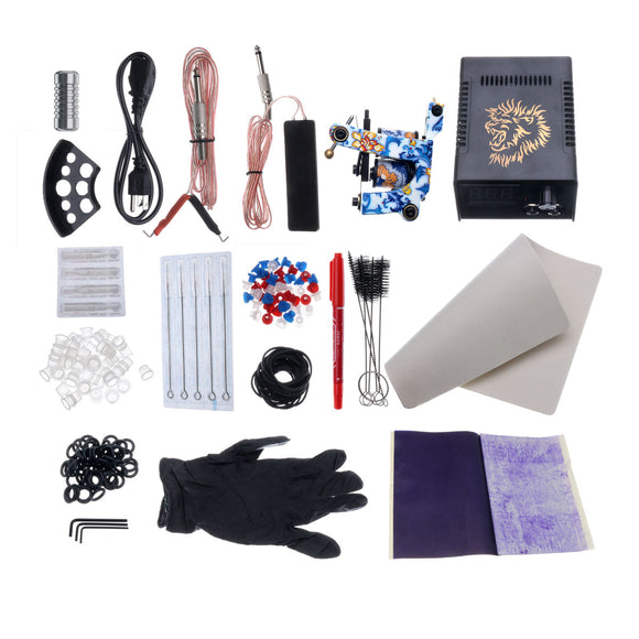 Professional Complete Tattoo Kit Pro Machine Set Tattoo Power Supply kit with Coils Needle Tip suitable for Beginner Body Art