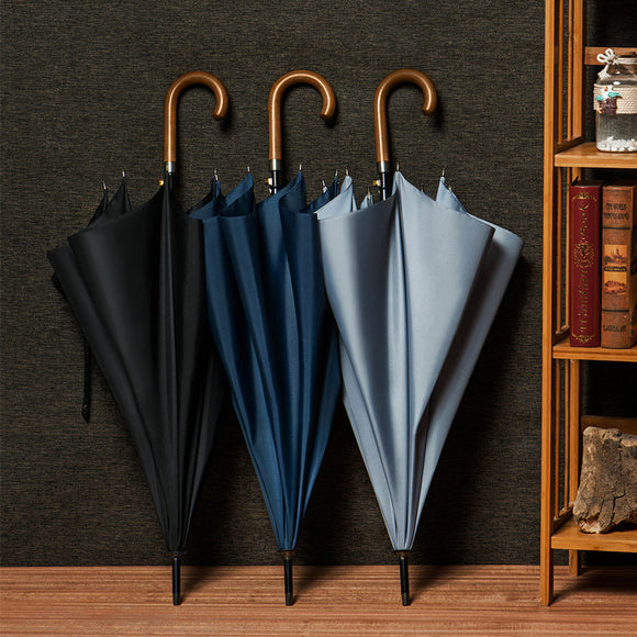 Long Curved Handle Umbrella 8K Windproof Wooden Handle Large Men Umbrellas Rain Stick Classic Busine