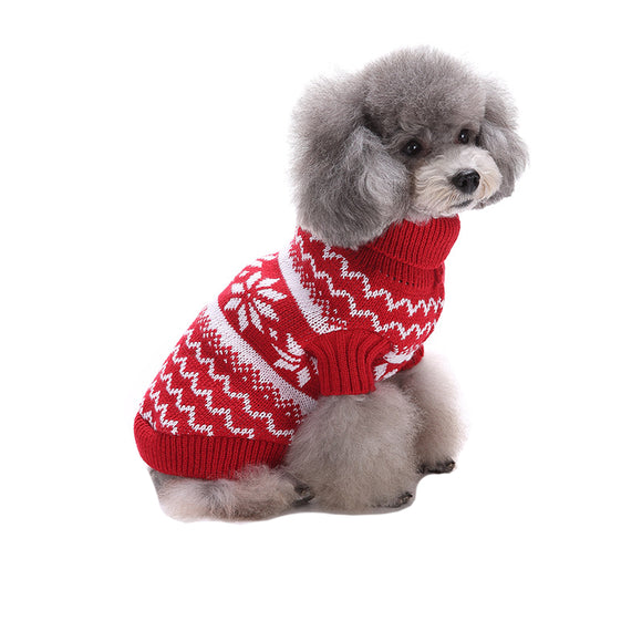 Christmas Snowflake Pet Dog Knit Crochet Warm Sweaters Turtleneck Jumpsuit Clothes Small Dog Outwear