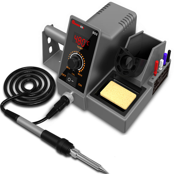 MUSTOOL SD1 SD2 LCD 60W Soldering Station Professional PID Soldering Iron Station Tool Kit Adjustable Temperature 200-480C with Solder Wire Holder Soldering Iron Holder & Screwdriver Slot