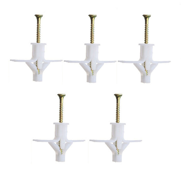 5Pcs Plastic White Expansion Bolt Screw Cavity Wall Fixing Tool