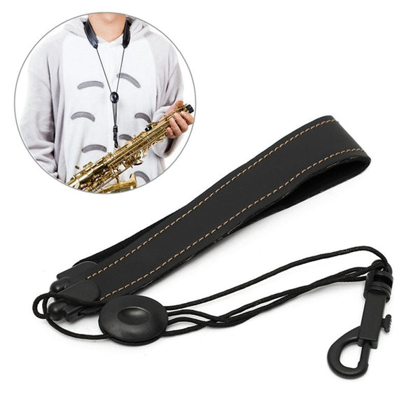 Adjustable Alto Soprano Tenor Saxophone Neck Strap Leather Black