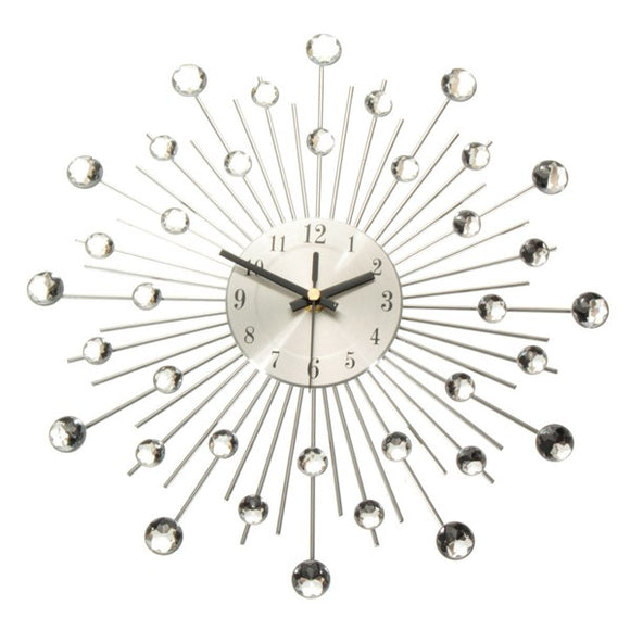 Diamante Crystal Effect Jeweled Sunburst Silver Wire Wall Clock