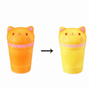 Temperature Sensitive Color Changing Squishy Cat Coffee Cup Slow Rising Toy With Packing