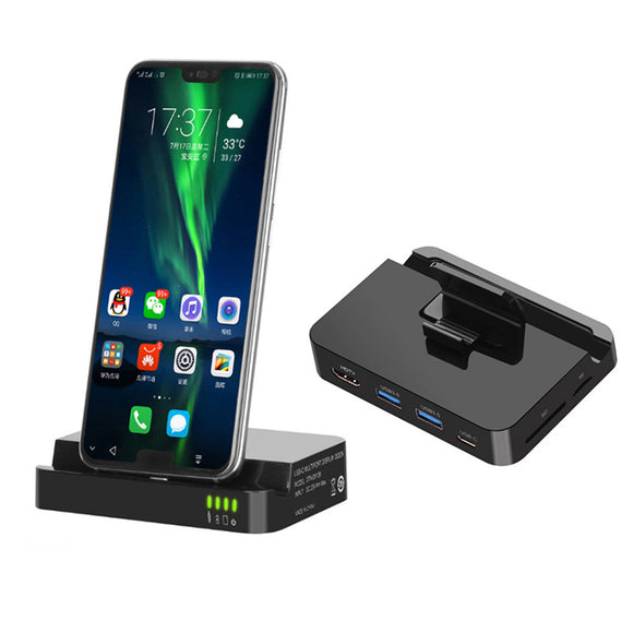 Bakeey 6 in 1 Type-C USB C Hub Adapter Docking Station With 2 USB 3.0 Ports/4K HD Display Output/Type-C PD Charging/2 Memory Card Readers For Type-C Smart Phone Samsung Galaxy S10 Huawei P30 Pro