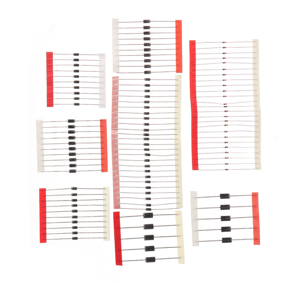 500pcs 8values Fast Switching Schottky Diode Kit Set 1N4148 1N4007 1N5819 1N5399 1N5408 1N5822 FR107 FR207 Electronic Components