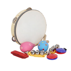 IRIN Orff Musical Instruments Sets Band Rhythm Tambourine Harmonica Castanets Handbells Sand Hammer
