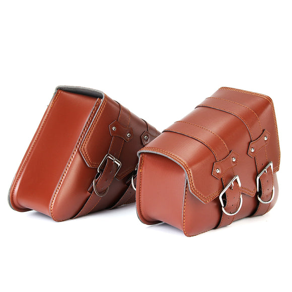 Pair Motorcycle Saddle Side Leather Bags Tool Pouch Universal For Harley