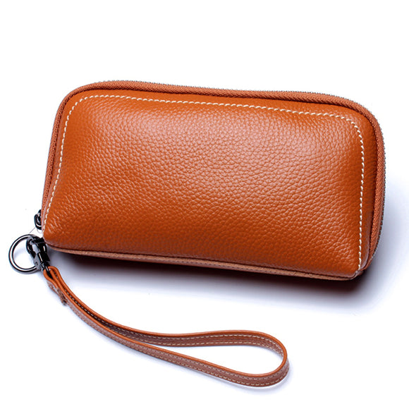Women Genuine Leather Zipper Long Purse Card Holder Phone Bag Fits 5.5 inch Cellphones