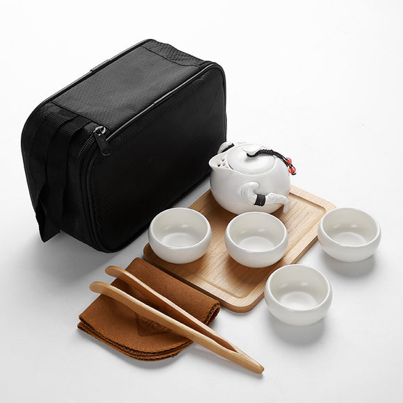Penguin Pot Glaze Tea Set Two Cup Tray Travel Bags