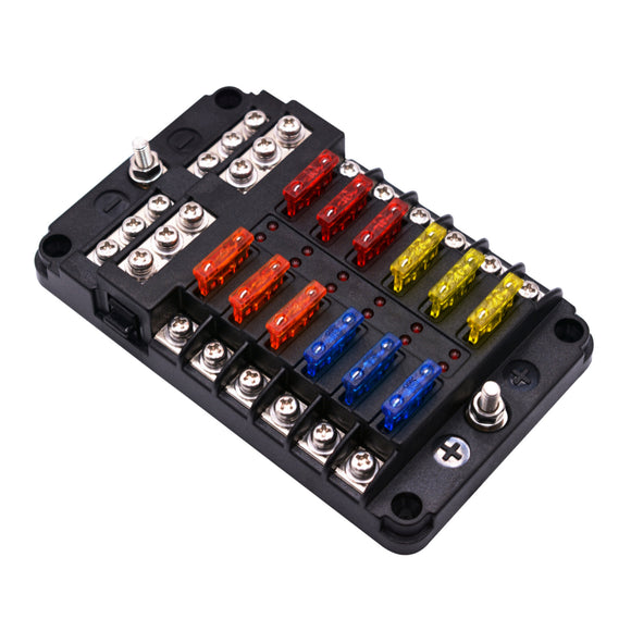 1 In 12 Out Way Car Fuse Box Power Plug Type Fuse Box Seat With LED Indicator