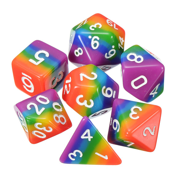 7Pcs Rainbow Dices Set Multisided Dices Polyhedral Dices Role Playing Game Gadget