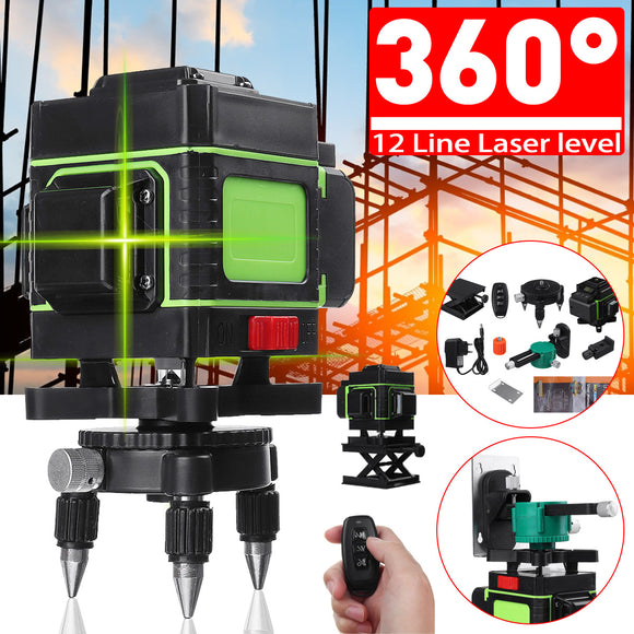 3D Laser Level 12 Lines Green Light 360 Self-levelling Rotary Cross-Line Laser EU Plug