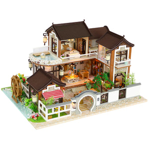 DIY Dollhouse Miniature Doll House Furniture Kit LED Kids Cat Birthday Xmas Gift House