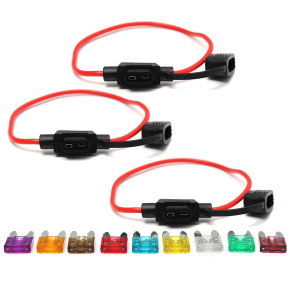 3pcs 200mm 14 Gauge ATC Fuse Holder In Line AWG Wire + 6PCS 11mm Car Blade Fuses