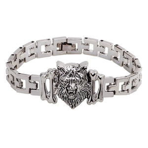 316L Stainless Steel Wolf Totem Chain Wristband Bracelet Punk for Men
