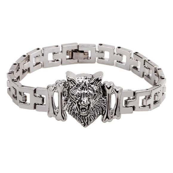 316L Stainless Steel Wolf Totem Chain Wristband Bracelet Punk for Men