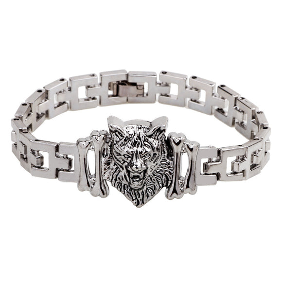 316L Stainless Steel Wolf Totem Chain Wristband Bracelet Punk for Men