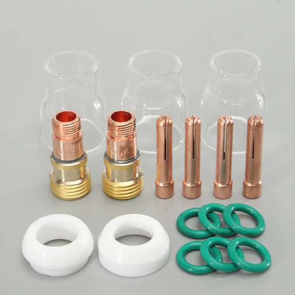 17Pcs TIG Welding Stubby Gas Lens #12 Pyrex Cup Kit for Tig WP-17/18/26 040inch