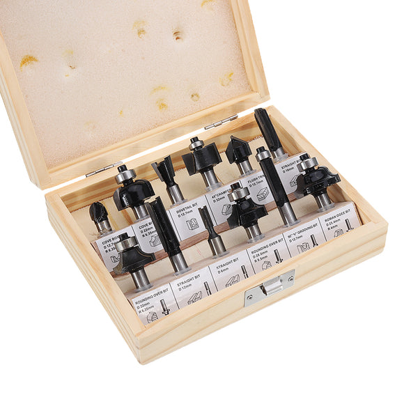 Drillpro 12pcs 8mm  Shank Tungsten Carbide Router Bit Set With Wooden Case Woodworking Cutter