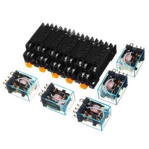 5Pcs AC220V Coil Power Relay LY2NJ JQX-13F DPDT 8 Pin PTF08A With Socket Base