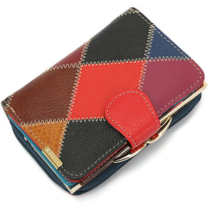 Genuine  Leather Color Zipper Purse Buckle Purse Wallet Clutch Bag For Women