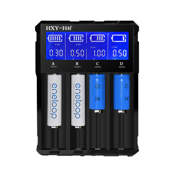 HXY-H4F LCD Display Adjustable Battery Charger Universal 4 Slot EU / US AC Plug Charger