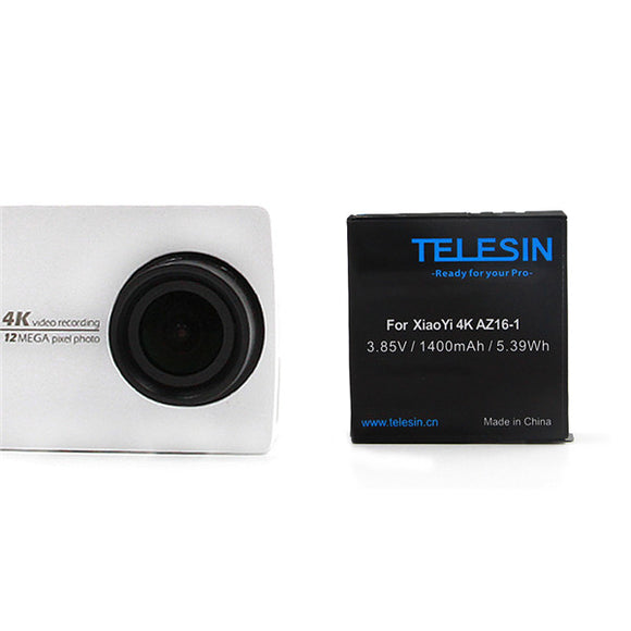 TELESIN 2pcs 3.85V 1400mAh Li-ion Battery with Dual Charger for Xiaomi Yi 4K Sport Camera