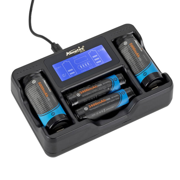 AloneFire SC-04 LCD Smart Battery Charger For Li-ion Ni-MH Ni-Cd 26650 18650 14500 26650 AA AAA C 3.7 1.2V 1.5V Batteries