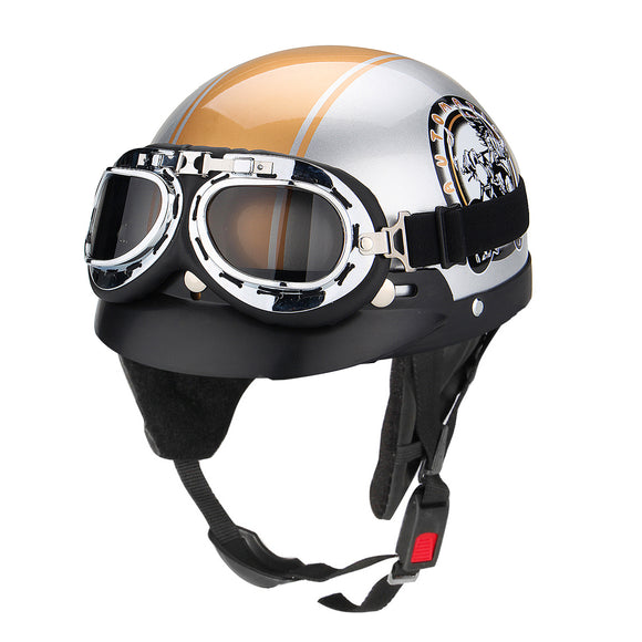 Motorcycle Open Face Safety Helmet With Sun Visor+Goggles 3 Button