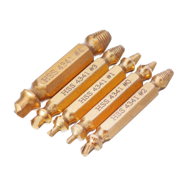 Drillpro 5pcs Double Side Damaged Screw Bolt Extractor Drill Bits Gold Oxide Edition Stripped Screw Removers