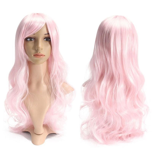 Cosplay Pink Curly Hair Wig Long Wavy Women Harajuku Wigs 70cm