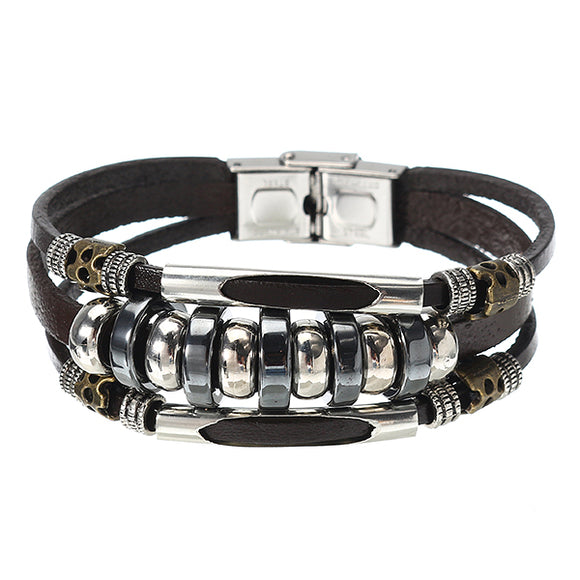 Multilayers Leather Stainless Steel Men Bracelet Jewelry Clothing Accessories