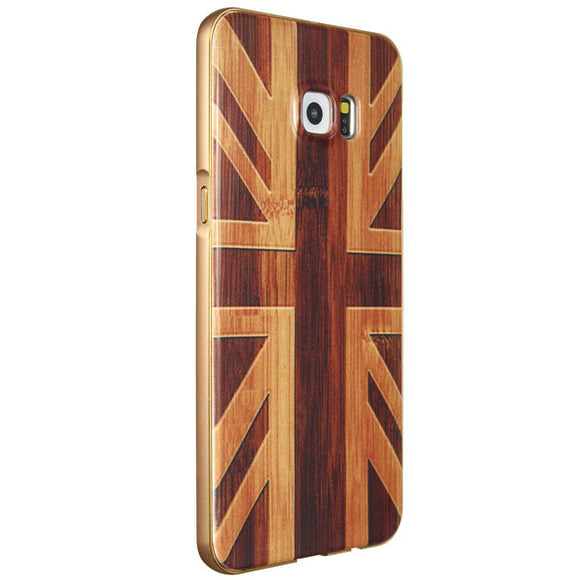 Wooden Pattern Hard Back Case Gold Alloy Frame Protective Shell for Samsung Galaxy S6 Edge Plus