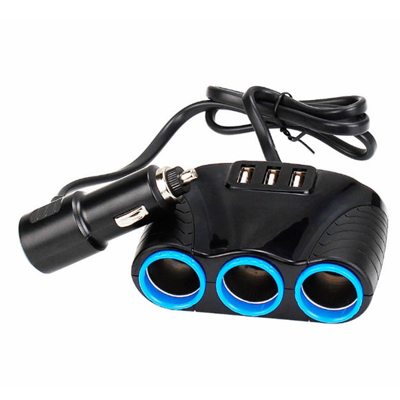 Car Three Hole Cigarette Socket 3 USB Adapter Multifunctional Car Charger