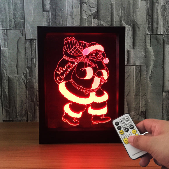 LED 3D Christmas Colorful Photo Frame Night Lights 7 Colors Change Remote Control Desk Santa Lamp