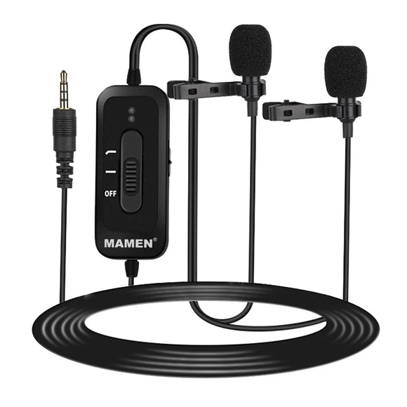 MAMEN KM-D2 Pro Wired microphone Clip-on Lavalier microphone Noise Reduction Omni-directional Dual Mics for Smart Phone Camera Recording