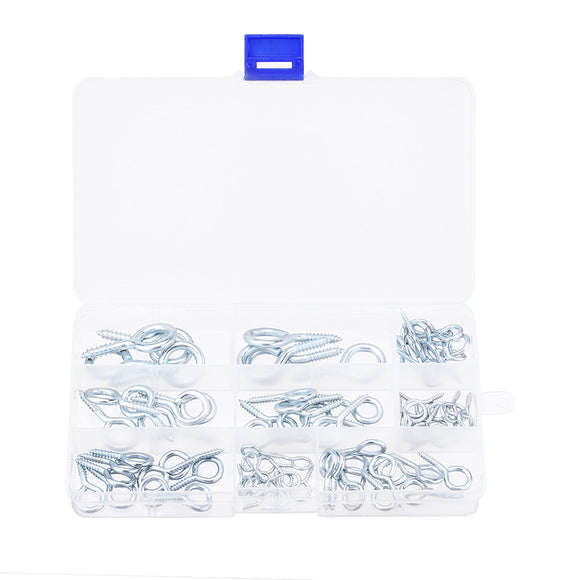 72Pcs Metal Eye Screw Eye Pin 1# - 12# Zinc Plating Self Tapping Bolt Hook Ring Assortment Kit