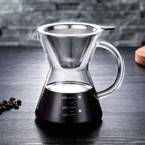 400ml Classic Glass Pour Over Hand Drip Coffee Maker Pot & Steel Filter Net Portable