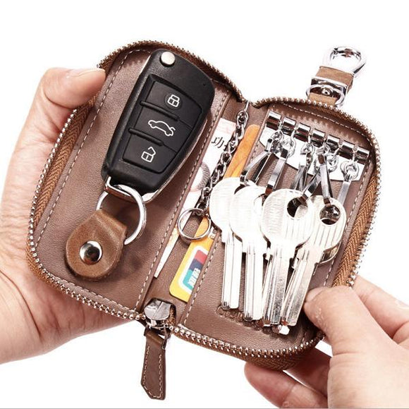 Women Men's Leather Car Key Bag Wallet Car Housekeeper Holder
