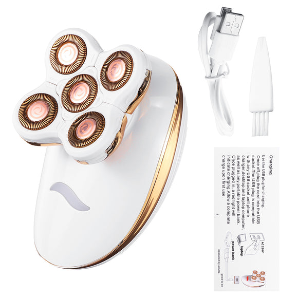 Electric USB Charging IPX6 Women Hair Remover Body Facial Arm Leg Epilator 5 Heads 4D Direction Floating Cutting System