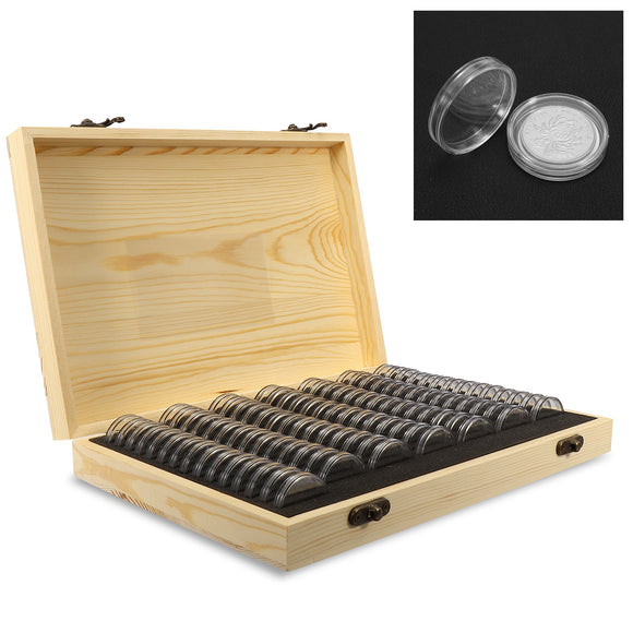 100Pcs 25/27/30mm Round Coin Display Wood Storage Box Case For Certified Coin Holder