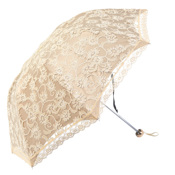 Women Sun Rain Umbrella Compact Lace Three Folding Anti-UV Waterproof Sunshade Umbrellas