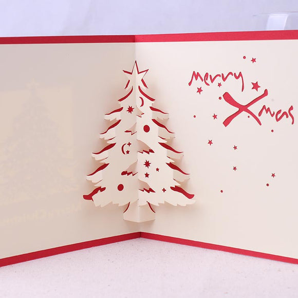 Christmas 3D Pop Up Christmas Tree Paper Carving Greeting Card Christmas Gifts Party Greeting Card