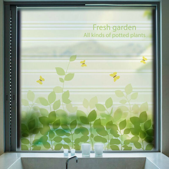 Green Frosted Opaque Glass Window Film Tree Privacy Glass Stickers Home Decor