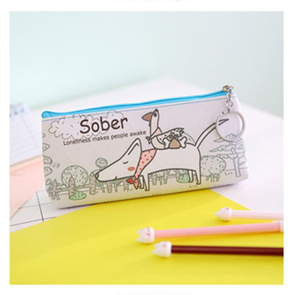 Dog Paradise Pencil Bag PU Storage Box Cartoon Cute Pen Case Big Capacity Office School Supplies Stationery Gift for Students Kids